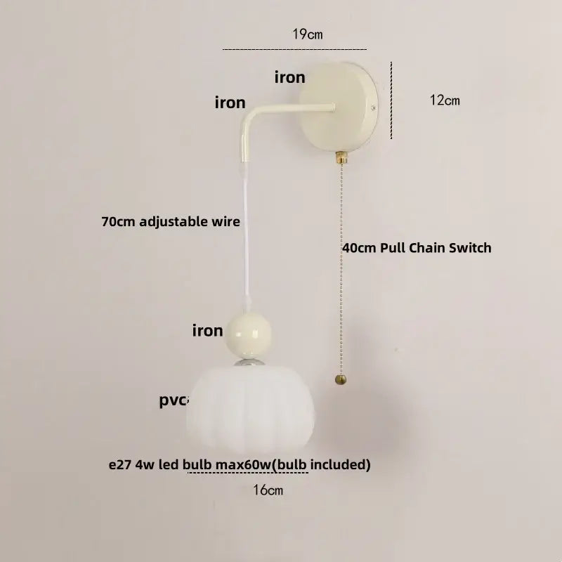 White textured pvc lampshade with iron mounting and pull chain switch of decorbites iron nordic wall light fixture