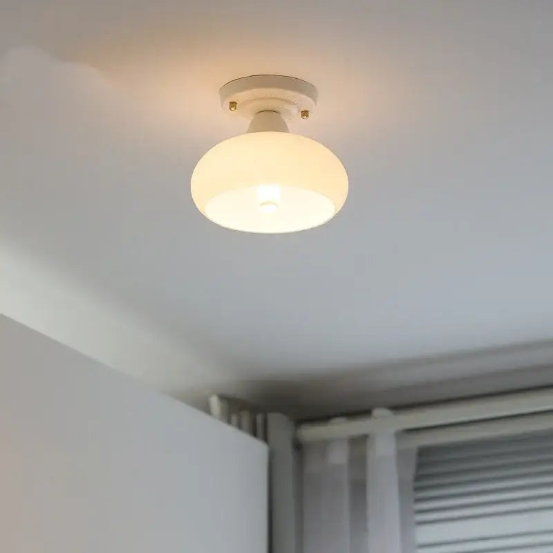 Off-white frosted glass dome ceramic led ceiling light with white metal fixture for bedroom decorbites ceramic led ceiling use