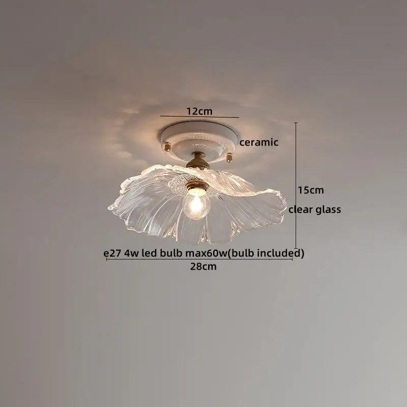 Clear glass flower-shaped ceiling light with cream ceramic base decorbites ceramic led ceiling for bedroom decor