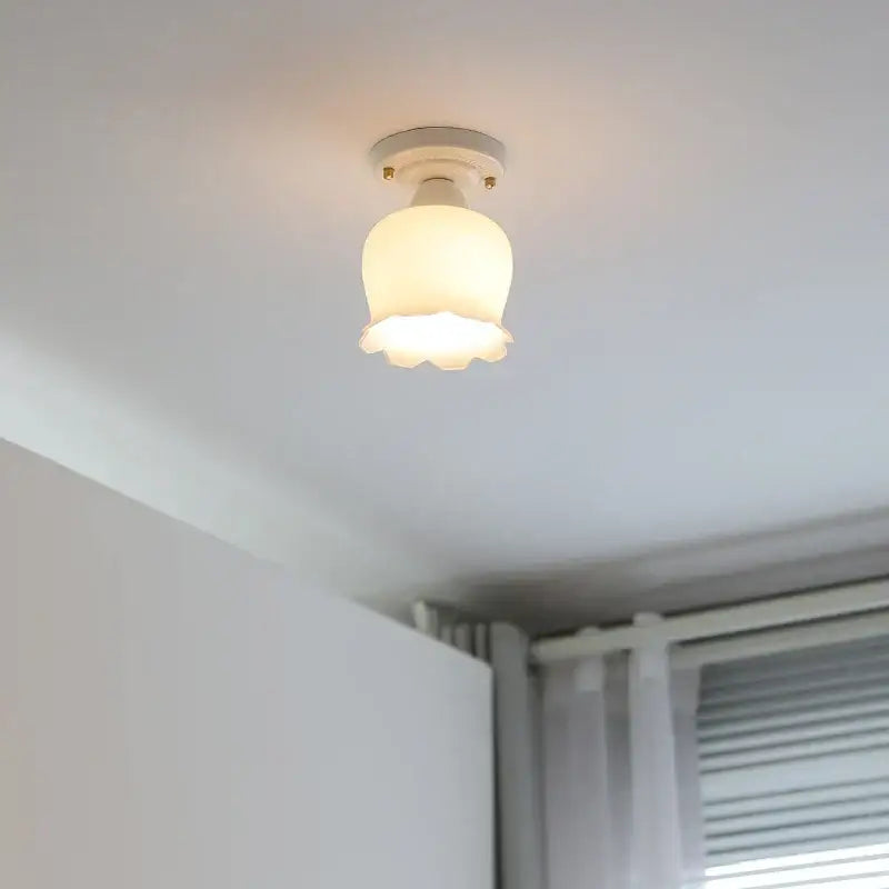 Nordic cream ceramic led ceiling light with frosted glass dome and scalloped edge for bedroom decorbites ceramic led ceiling