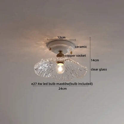 Nordic cream ceramic led ceiling light with clear textured fluted glass dome and ceramic base for bedroom decorbites ceramic led ceiling