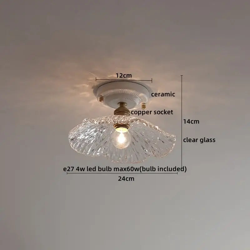 Nordic cream ceramic led ceiling light with clear textured fluted glass dome and ceramic base for bedroom decorbites ceramic led ceiling