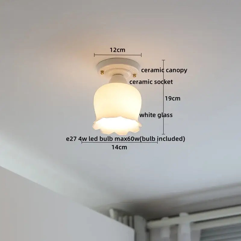 Nordic cream ceramic led ceiling light with white ceramic and glass flush mount design providing soft diffused glow