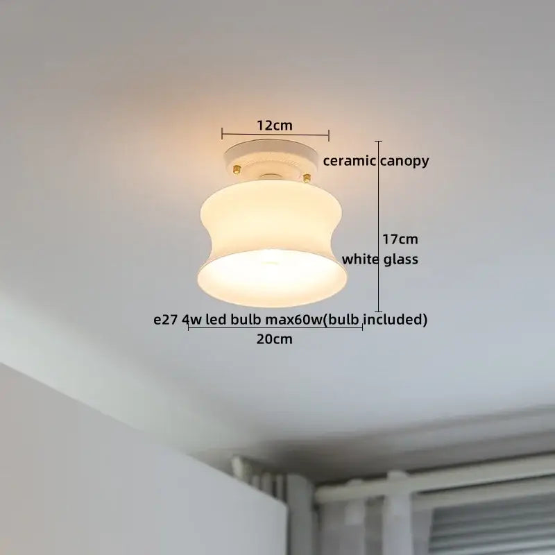 Nordic cream ceramic led ceiling light with white frosted glass dome and softly curved design for bedroom decorbites ceramic led ceiling