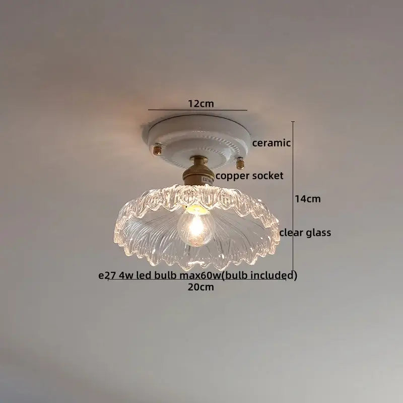 Nordic cream ceramic led ceiling light with clear glass scalloped lampshade and brass copper socket decorbites ceramic led