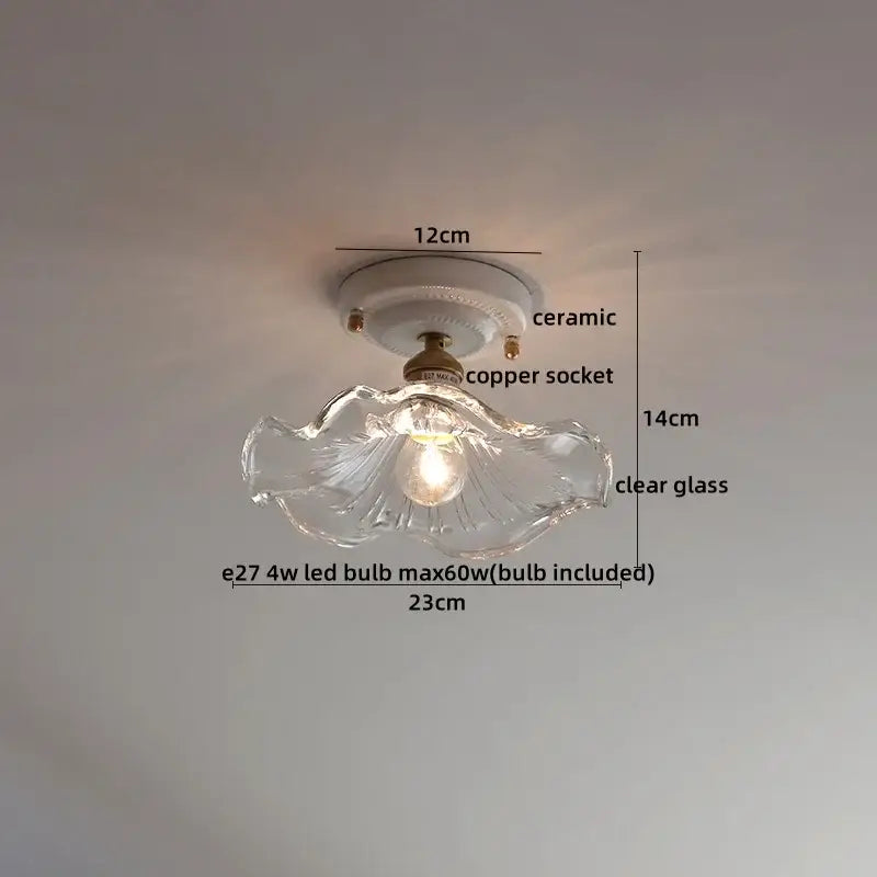 Nordic cream ceramic led ceiling light with clear glass dome scalloped edge white ceramic base and copper socket decorbites ceramic led