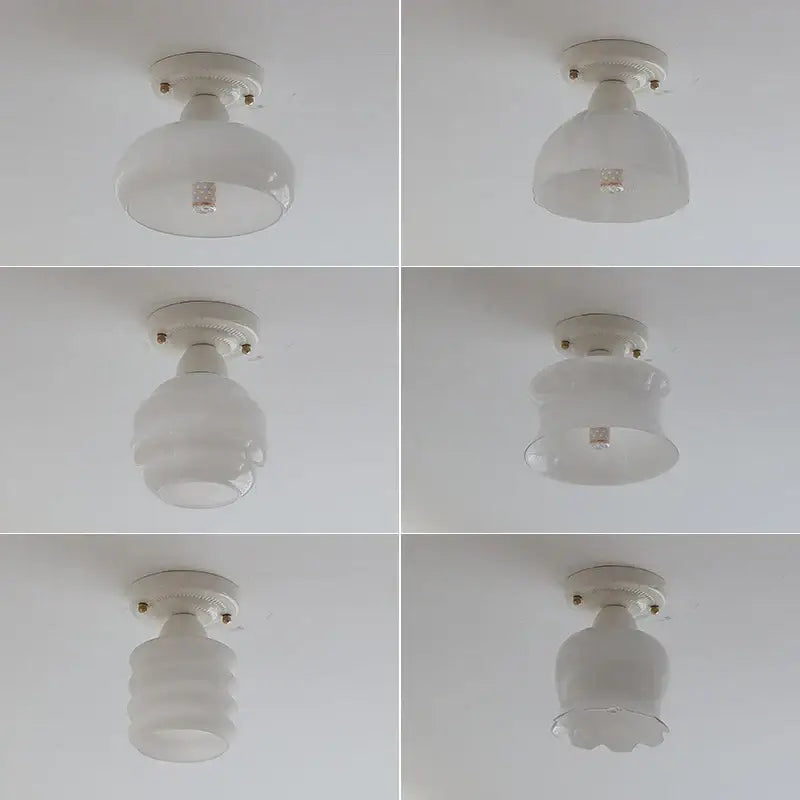 Nordic cream ceramic led ceiling light with white frosted glass dome and classic rounded design for bedroom decorbites ceramic led