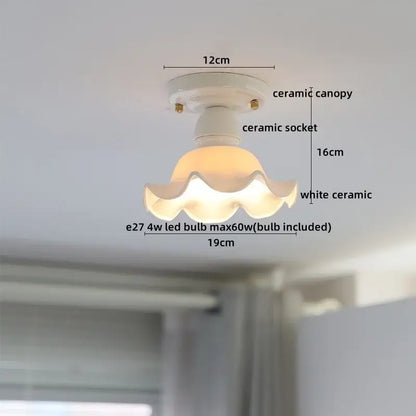 White ceramic led ceiling light with scalloped translucent shade and matching canopy for nordic bedroom decorbites ceramic led