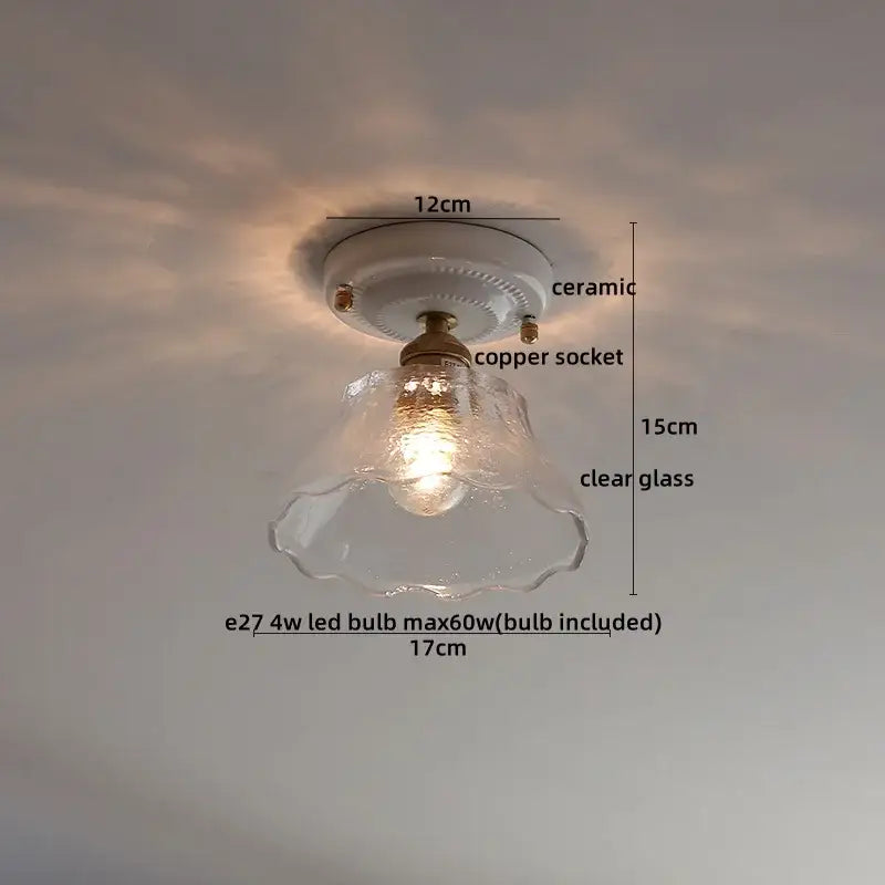 Nordic cream ceramic led ceiling light with a clear glass dome lampshade and copper socket decorbites ceramic led fixture