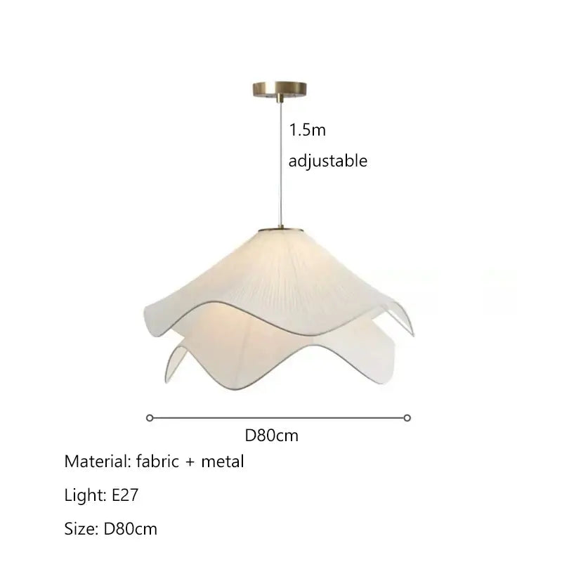 Nordic cream fabric led pendant light with layered petal shades and adjustable 1.5 meter hanging length decorbites cream fabric