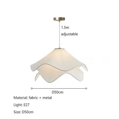 Nordic cream fabric led pendant light with layered petal shades and 1.5m adjustable length for bedroom decorbites cream fabric