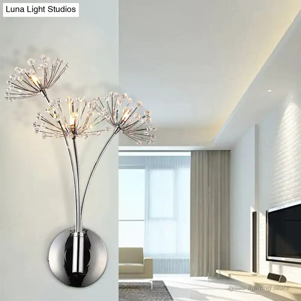 Modern chrome wall lamps featuring nordic creative crystal flower clusters of clear beads for bedroom lighting