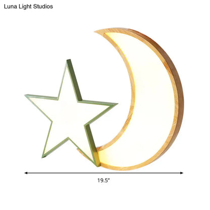 Lámpara de techo LED DecorBites™ Nordic Crescent &amp; Moon para jardín de infancia - Acabado en madera acrílica