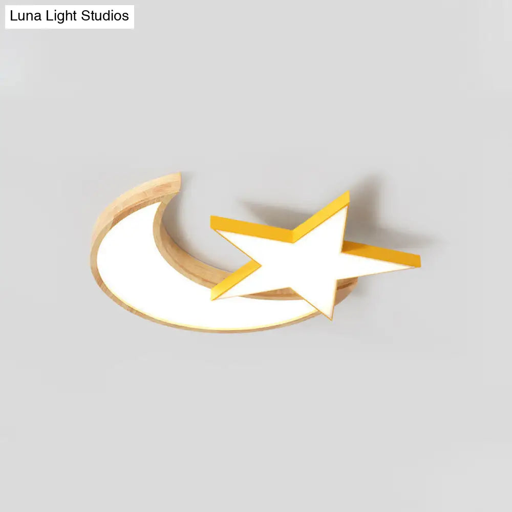 Lámpara de techo LED DecorBites™ Nordic Crescent &amp; Moon para jardín de infancia - Acabado en madera acrílica