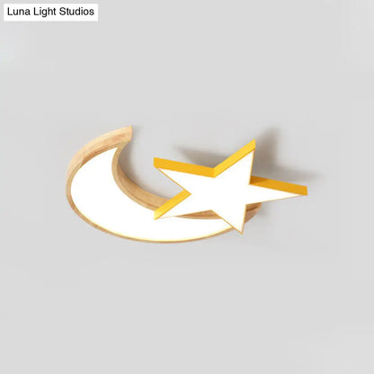 Lámpara de techo LED DecorBites™ Nordic Crescent &amp; Moon para jardín de infancia - Acabado en madera acrílica