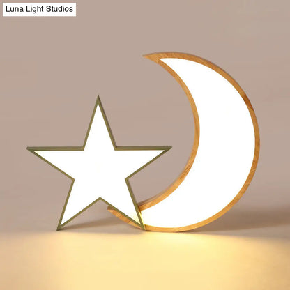 Lámpara de techo LED DecorBites™ Nordic Crescent &amp; Moon para jardín de infancia - Acabado en madera acrílica