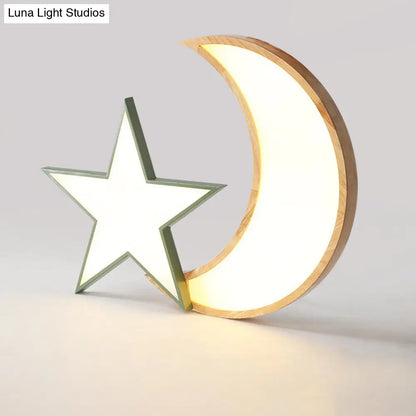 Lámpara de techo LED DecorBites™ Nordic Crescent &amp; Moon para jardín de infancia - Acabado en madera acrílica