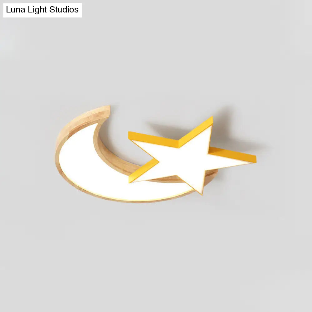 Lámpara de techo LED DecorBites™ Nordic Crescent &amp; Moon para jardín de infancia - Acabado en madera acrílica
