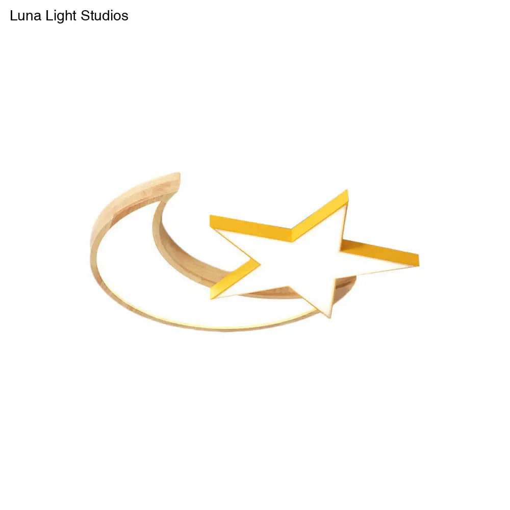 Lámpara de techo LED DecorBites™ Nordic Crescent &amp; Moon para jardín de infancia - Acabado en madera acrílica
