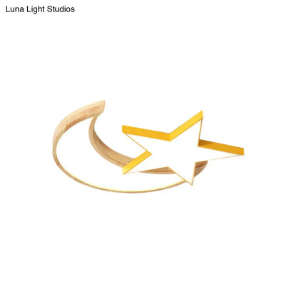 Lámpara de techo LED DecorBites™ Nordic Crescent &amp; Moon para jardín de infancia - Acabado en madera acrílica