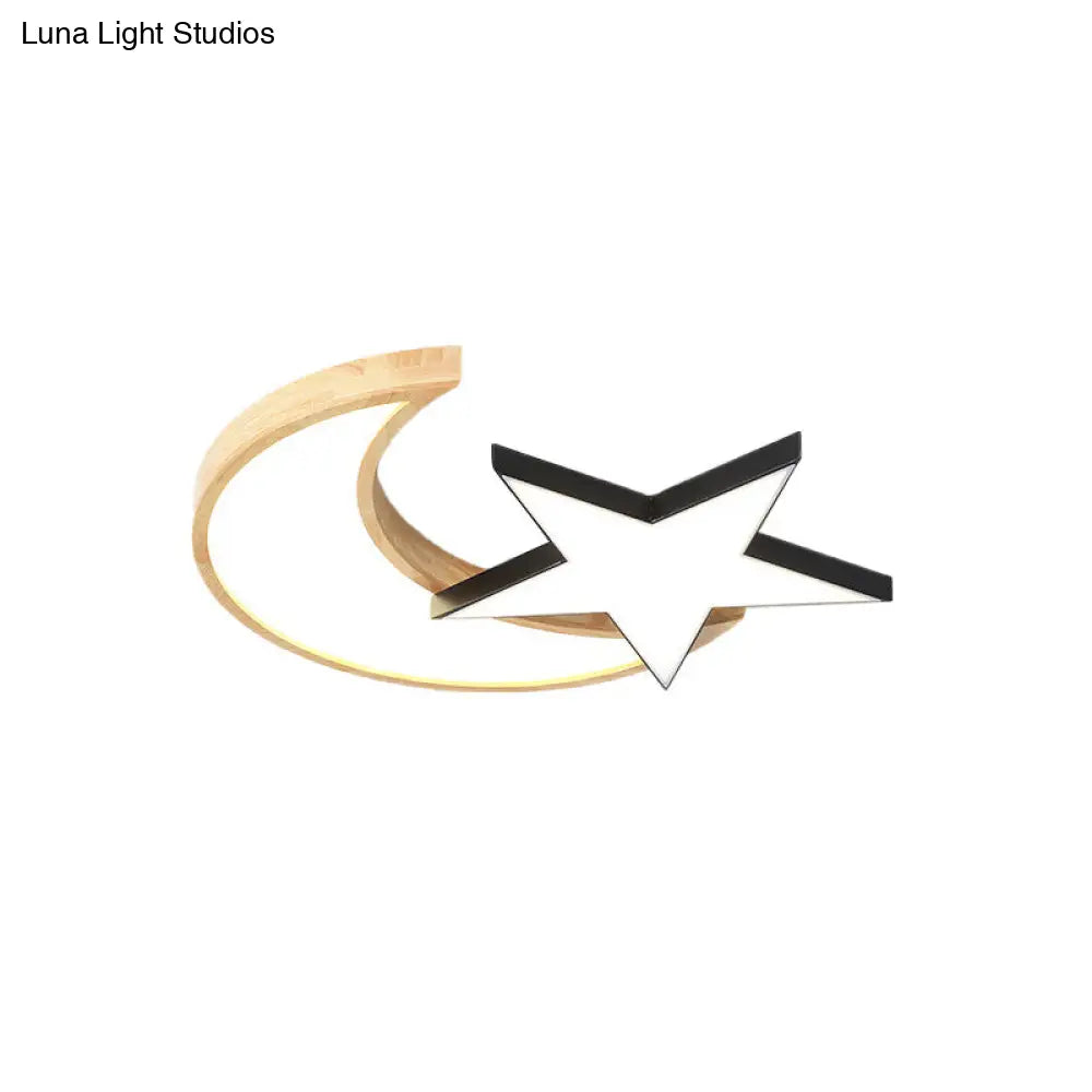 Lámpara de techo LED DecorBites™ Nordic Crescent &amp; Moon para jardín de infancia - Acabado en madera acrílica