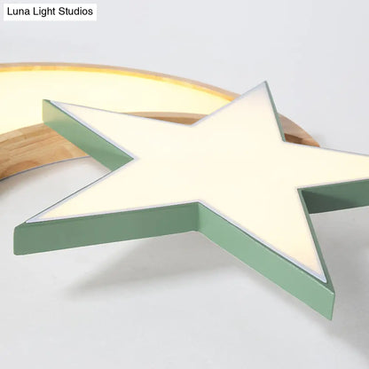 Lámpara de techo LED DecorBites™ Nordic Crescent &amp; Moon para jardín de infancia - Acabado en madera acrílica