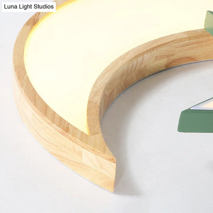 Lámpara de techo LED DecorBites™ Nordic Crescent &amp; Moon para jardín de infancia - Acabado en madera acrílica