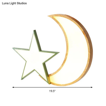 Lámpara de techo LED DecorBites™ Nordic Crescent &amp; Moon para jardín de infancia - Acabado en madera acrílica