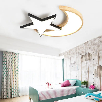 Lámpara de techo LED DecorBites™ Nordic Crescent &amp; Moon para jardín de infancia - Acabado en madera acrílica