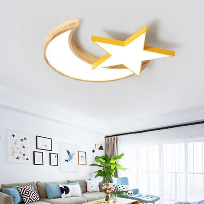 Lámpara de techo LED DecorBites™ Nordic Crescent &amp; Moon para jardín de infancia - Acabado en madera acrílica