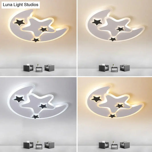 DecorBites™ DecorBites™ Nordic Crescent & Star LED Flush Mount Acrylic Ceiling Light - White