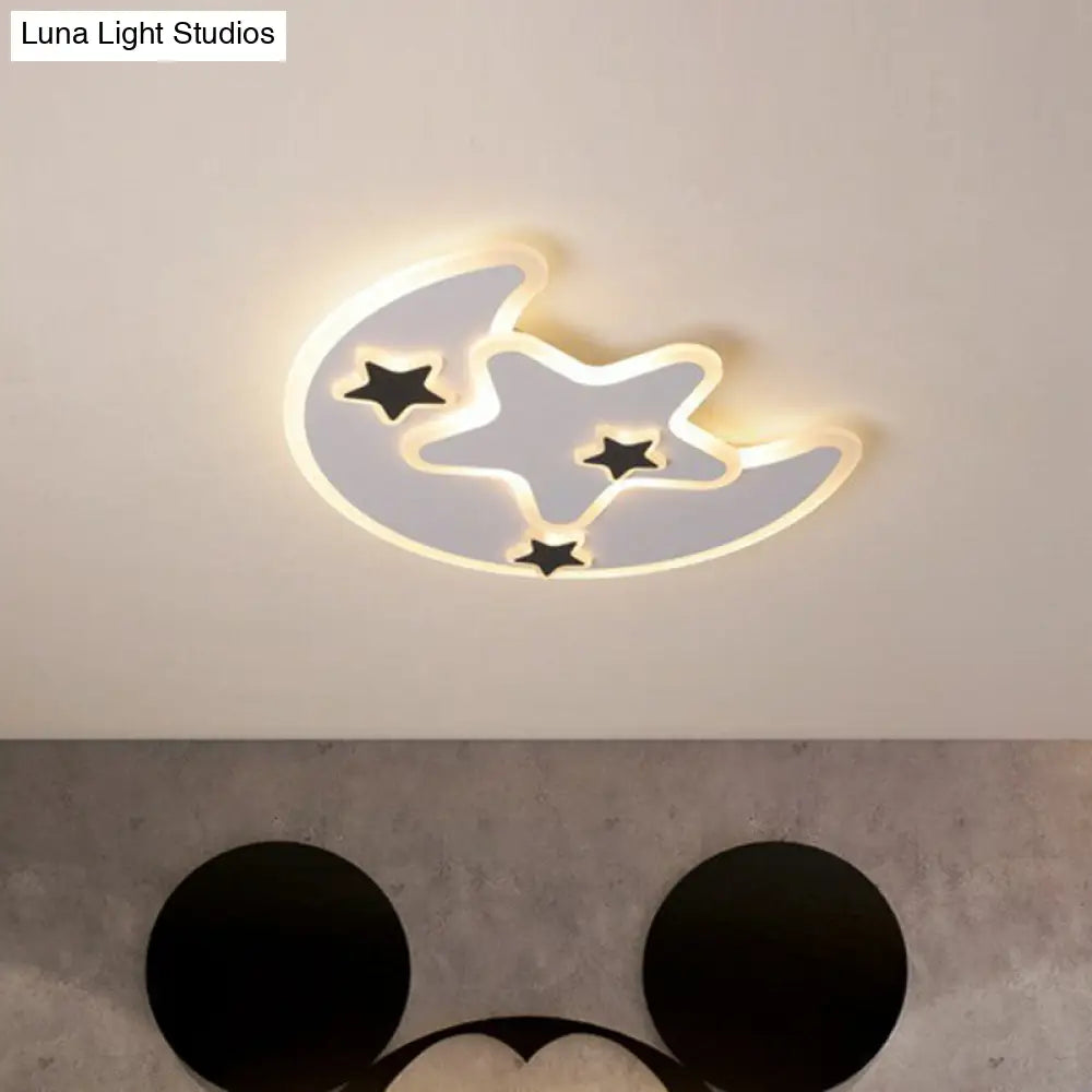 DecorBites™ DecorBites™ Nordic Crescent & Star LED Flush Mount Acrylic Ceiling Light - White