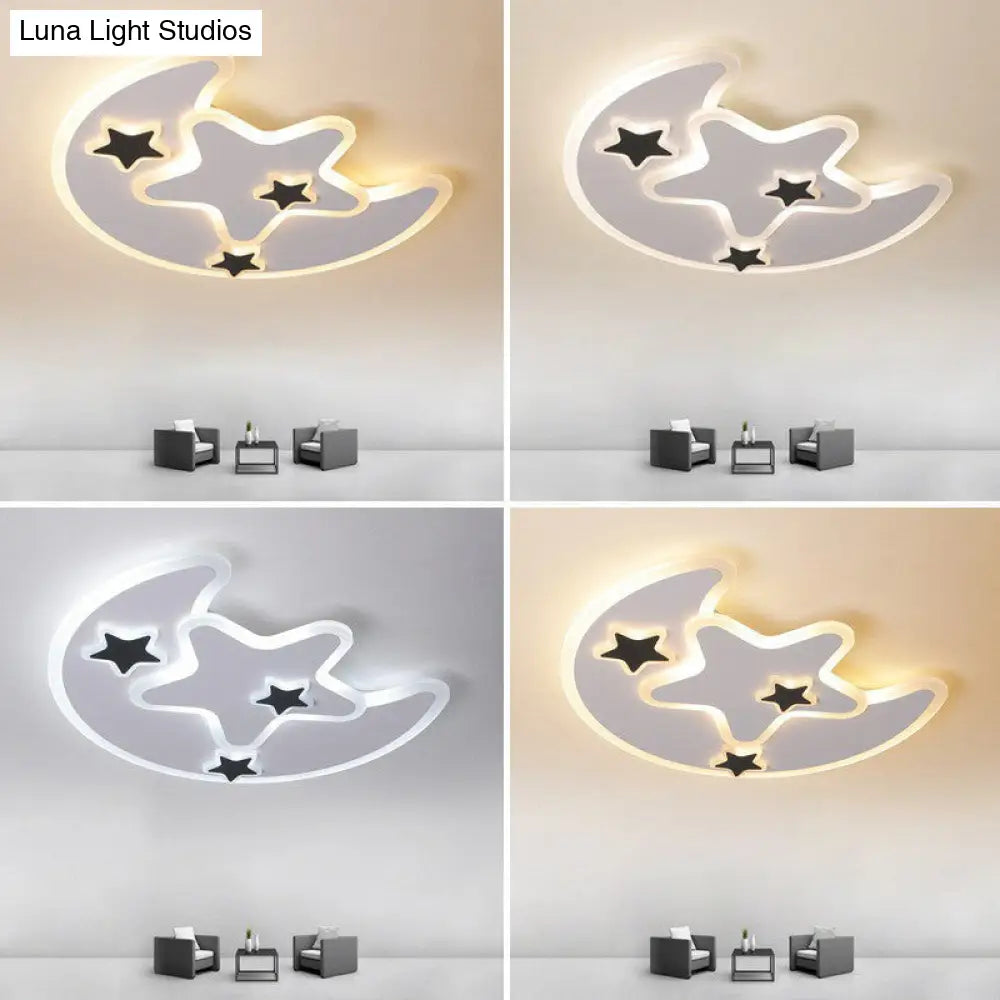 DecorBites™ DecorBites™ Nordic Crescent & Star LED Flush Mount Acrylic Ceiling Light - White