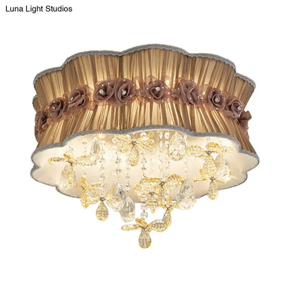 DecorBites™ DecorBites™ Nordic Crystal Floral Flushmount Light with Sheer Fabric Shade - Coffee/Pink, 6-Bulb, Close to Ceiling