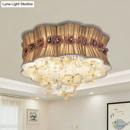 DecorBites™ DecorBites™ Nordic Crystal Floral Flushmount Light with Sheer Fabric Shade - Coffee/Pink, 6-Bulb, Close to Ceiling