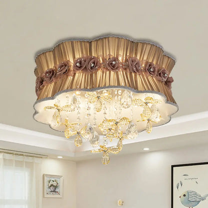 DecorBites™ DecorBites™ Nordic Crystal Floral Flushmount Light with Sheer Fabric Shade - Coffee/Pink, 6-Bulb, Close to Ceiling