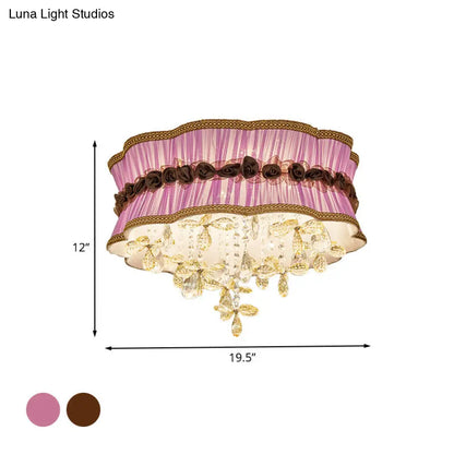 DecorBites™ DecorBites™ Nordic Crystal Floral Flushmount Light with Sheer Fabric Shade - Coffee/Pink, 6-Bulb, Close to Ceiling