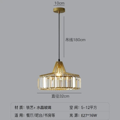 Nordic Crystal Round Pendant Light in Black Iron - Decorbites
