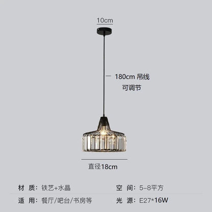Nordic Crystal Round Pendant Light in Black Iron - Decorbites