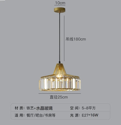 Nordic Crystal Round Pendant Light in Black Iron - Decorbites