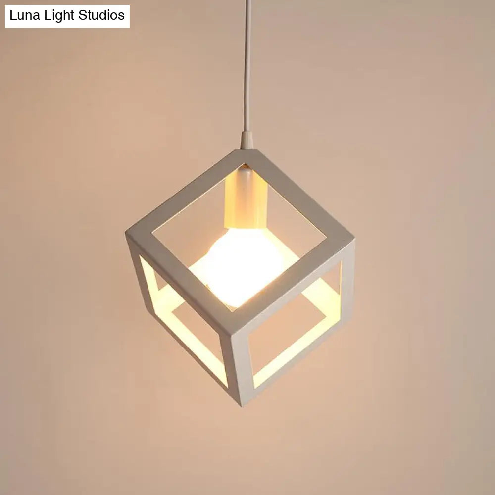 Nordic Cube Metal Pendant Light in White with Down Lighting for Ceiling Hang