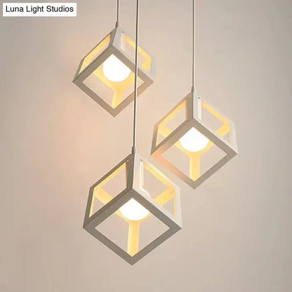 Nordic Cube Metal Pendant Light in White with Down Lighting for Ceiling Hang