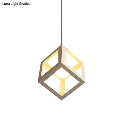 Nordic Cube Metal Pendant Light in White with Down Lighting for Ceiling Hang