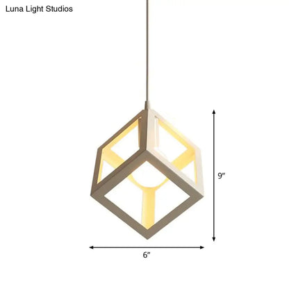 Nordic Cube Metal Pendant Light in White with Down Lighting for Ceiling Hang