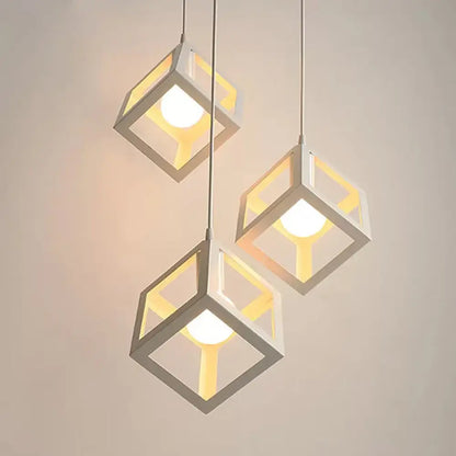 Nordic Cube Metal Pendant Light in White with Down Lighting for Ceiling Hang