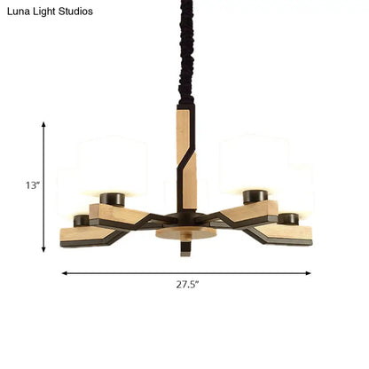Nordic Cube-Shaped Ceiling Lamp with Wooden Chandelier for Living Room (3 or 5 Heads)