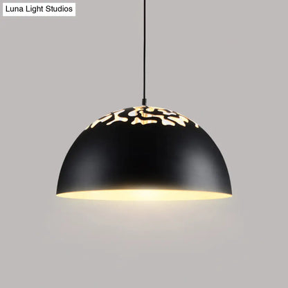 Nordic Dome Ceiling Pendant Light - 14"/16" Wide, 1-Light Iron Lamp with Hollowed Top - Black/White