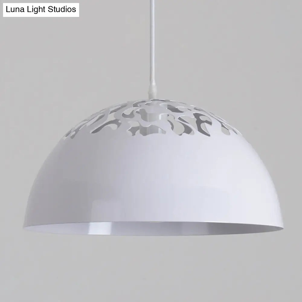 Nordic Dome Ceiling Pendant Light - 14"/16" Wide, 1-Light Iron Lamp with Hollowed Top - Black/White