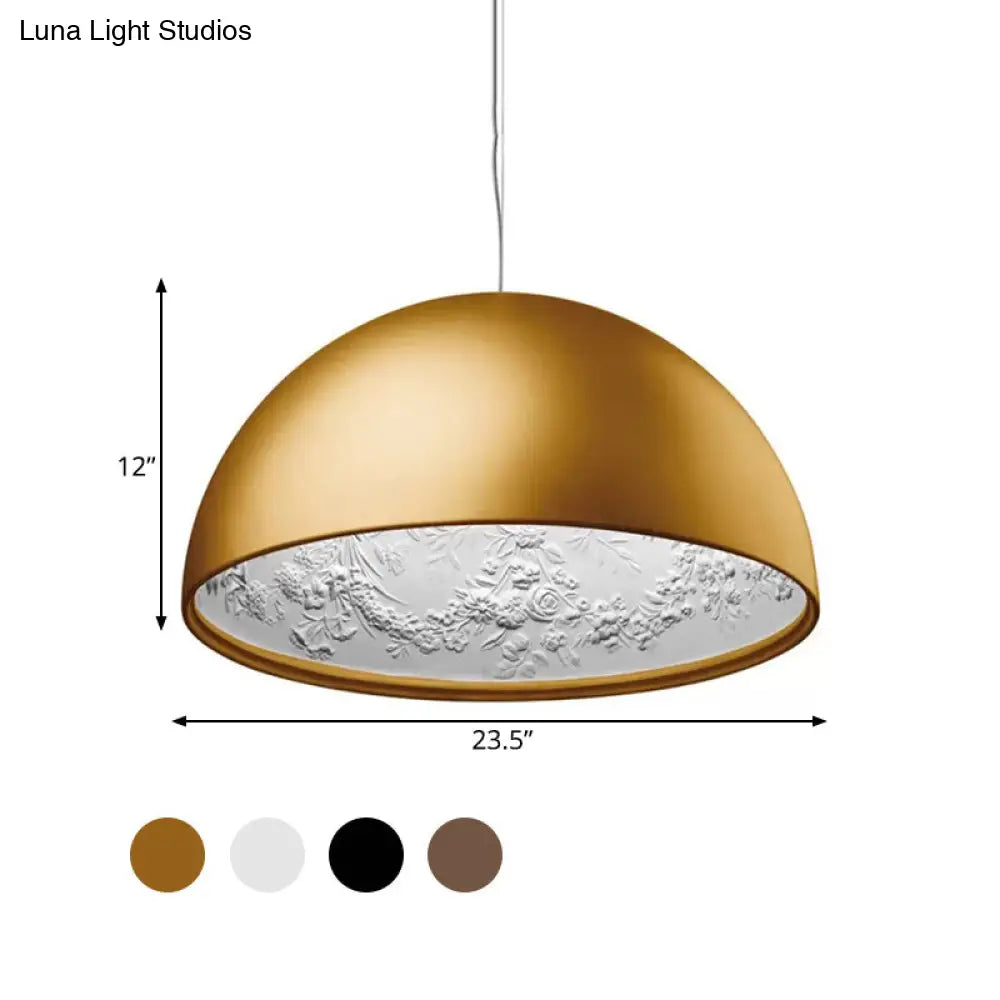 Nordic Dome Pendant Light with Intricate Pattern, 1-Light in Black/White/Brown, 16"/23.5"/35.5" Wide for Dining Room