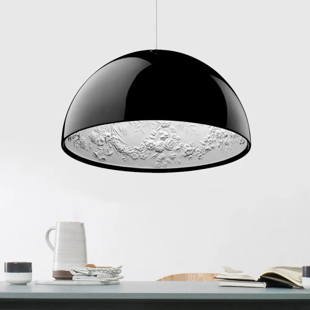 Nordic Dome Pendant Light with Intricate Pattern, 1-Light in Black/White/Brown, 16"/23.5"/35.5" Wide for Dining Room